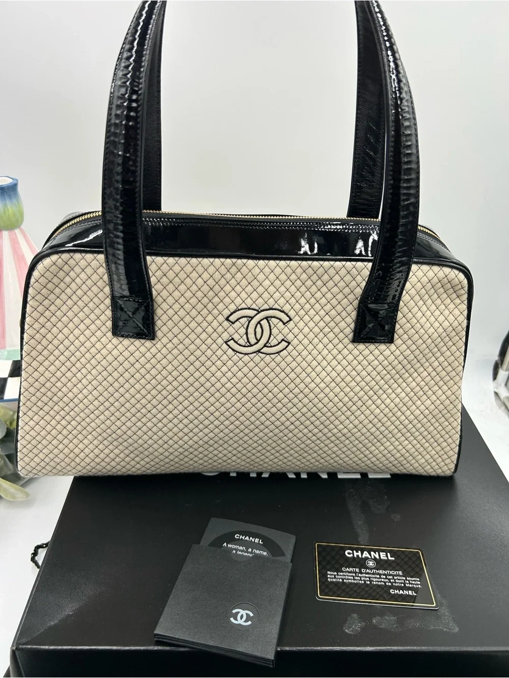 Women's Chanel vintage quilted CC bowling bag made in Italy NWT